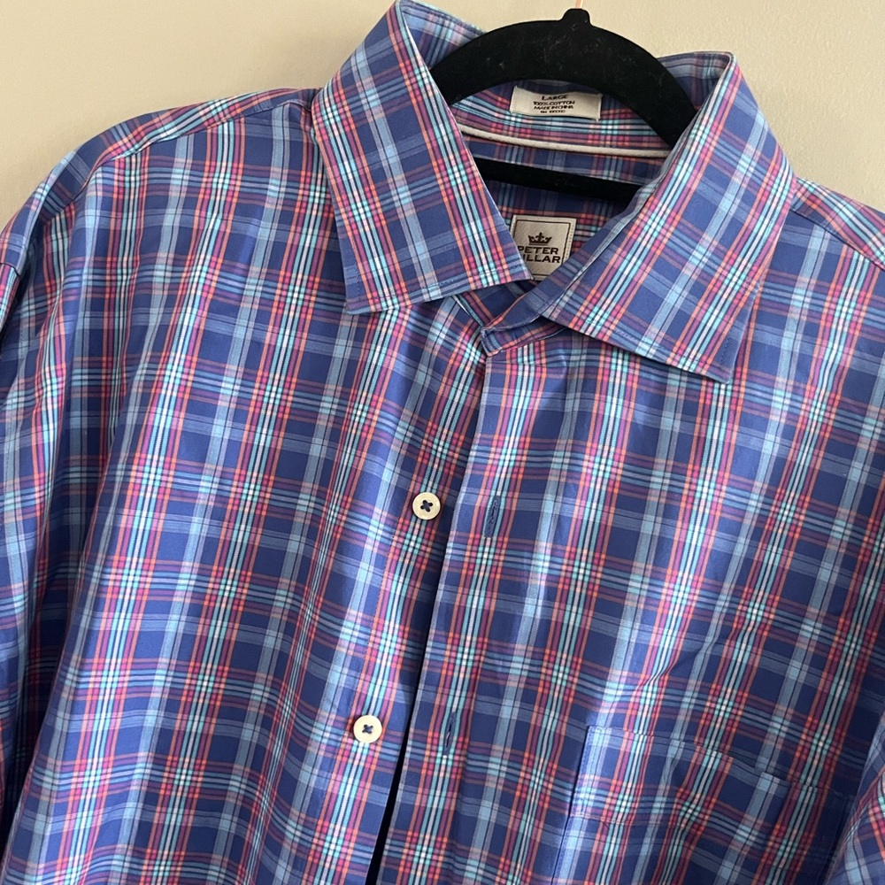 Peter‎ Millar long Sleeve Dress Shirt 100% Cotton Blue Orange White Pink Plaid - Picture 4 of 8
